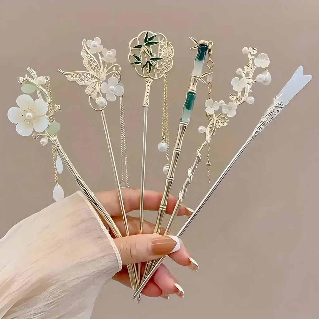 Elegant Chinese Style Hair Clip Tassel Hair Stick Traditional Floral Design Hairstyle Accessory Women Jewelry Hairpin Hairneedle Alfa fammily store