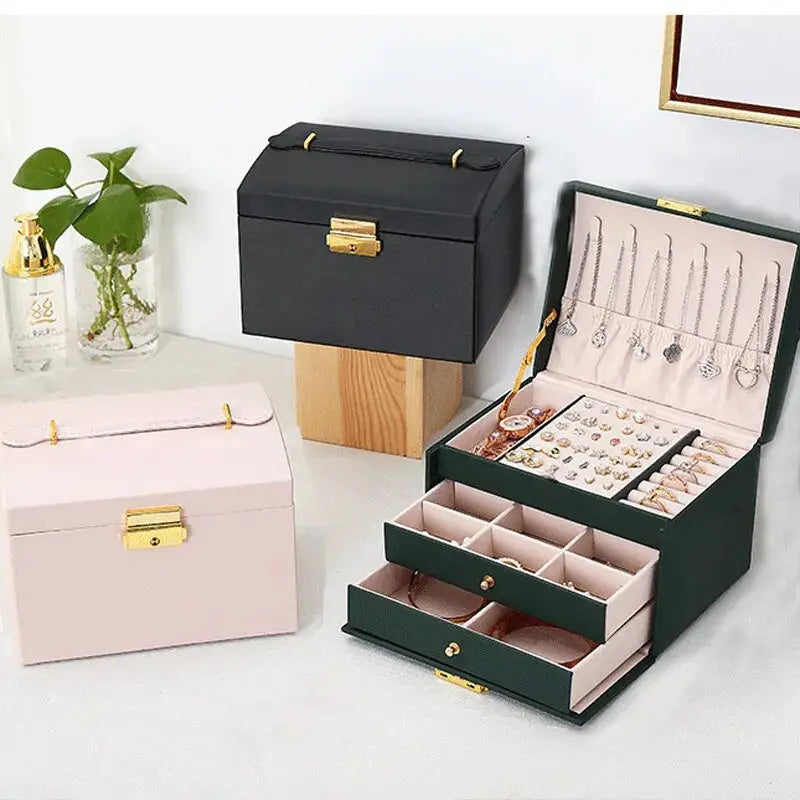1pcs Multi Functional Three Layer Leather Drawer Style Jewelry Box Alfa fammily store