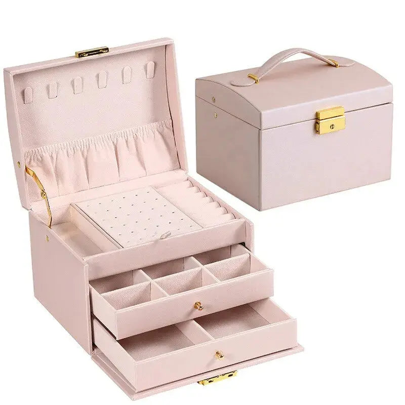 1pcs Multi Functional Three Layer Leather Drawer Style Jewelry Box Alfa fammily store