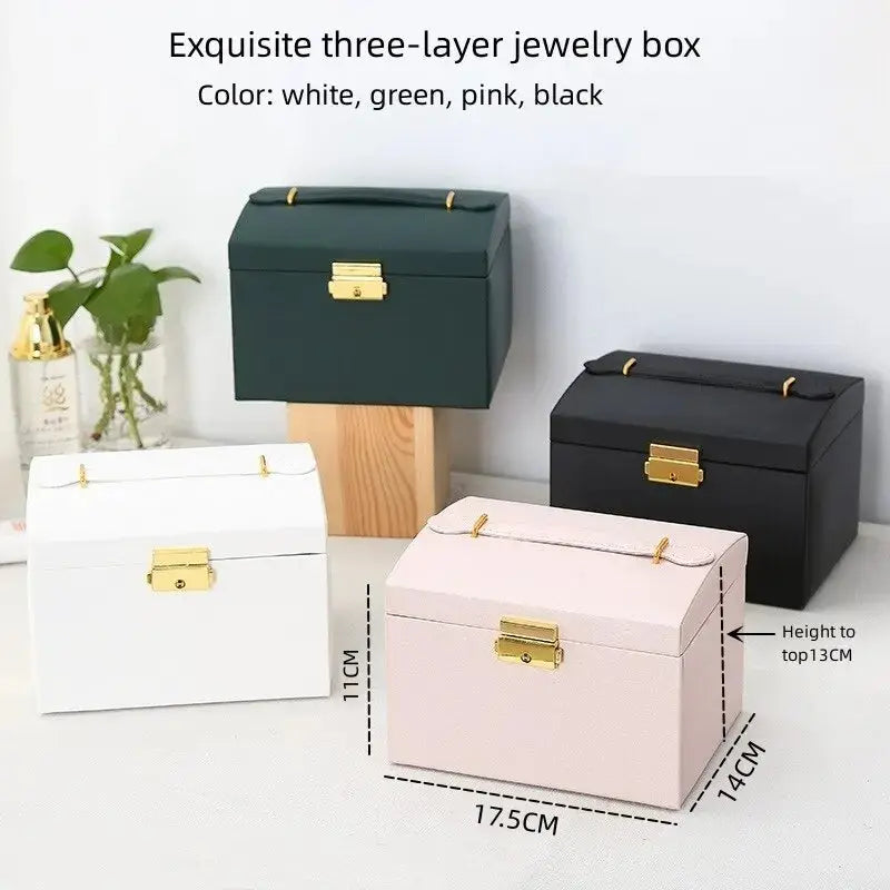 1pcs Multi Functional Three Layer Leather Drawer Style Jewelry Box Alfa fammily store
