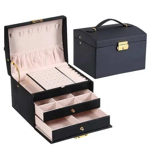 1pcs Multi Functional Three Layer Leather Drawer Style Jewelry Box Alfa fammily store