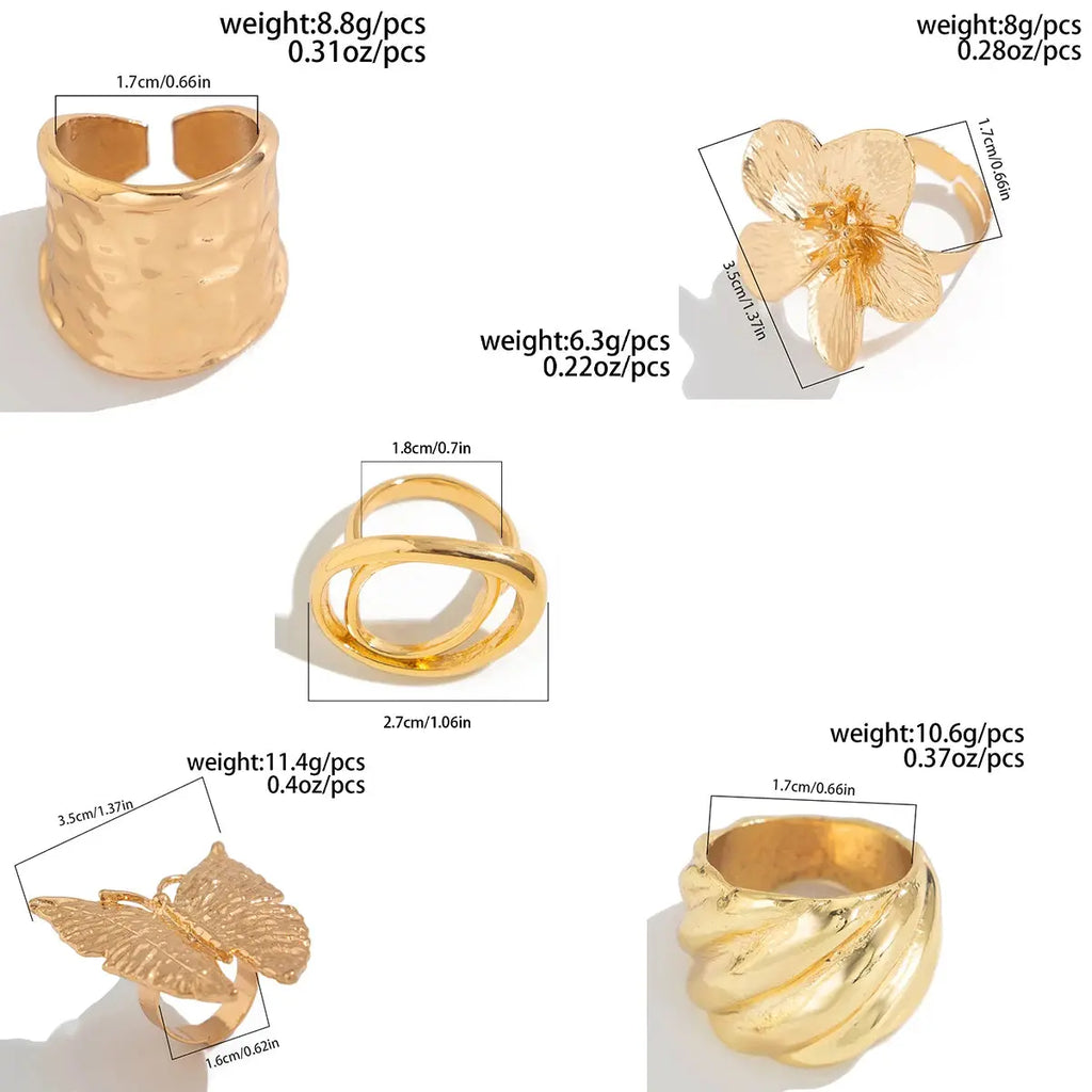 Ingemark 5 Styles Creative Boho Metal Butterfly Flowers Ring for Women Fashion Statement 2025 Adjustable Finger Ring Wed Jewelry Alfa fammily store