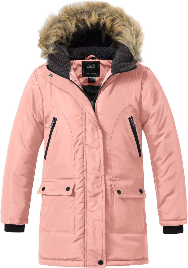 Girls' Hooded Puffer Jacket Water Winter Coat Outerwear Jacket Coral Pink Size 6-7