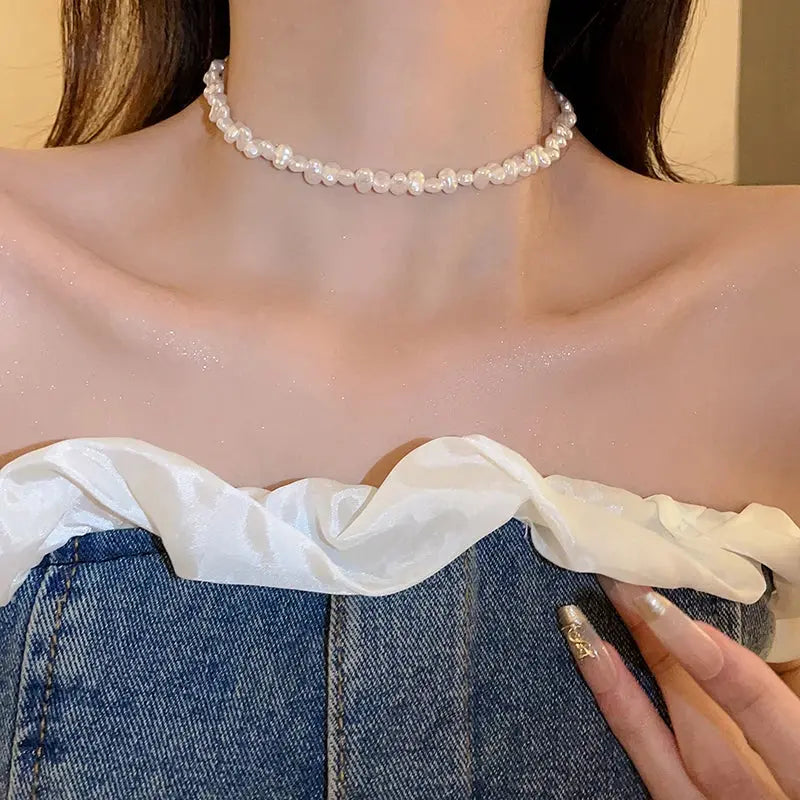 Baroque Pearl Necklace for Women Simple Fashion Collarbone Chain White Alfafammily.com