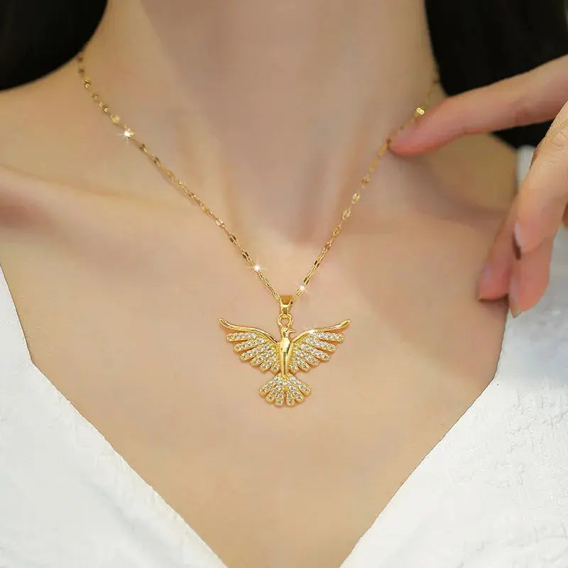 DIEYURO 316L Stainless Steel Phoenix Eagles Pendant Necklace For Women Alfa fammily store