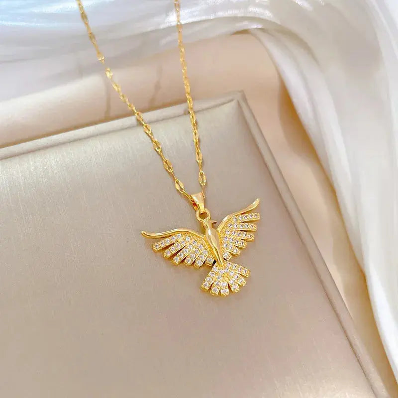 DIEYURO 316L Stainless Steel Phoenix Eagles Pendant Necklace For Women Alfa fammily store