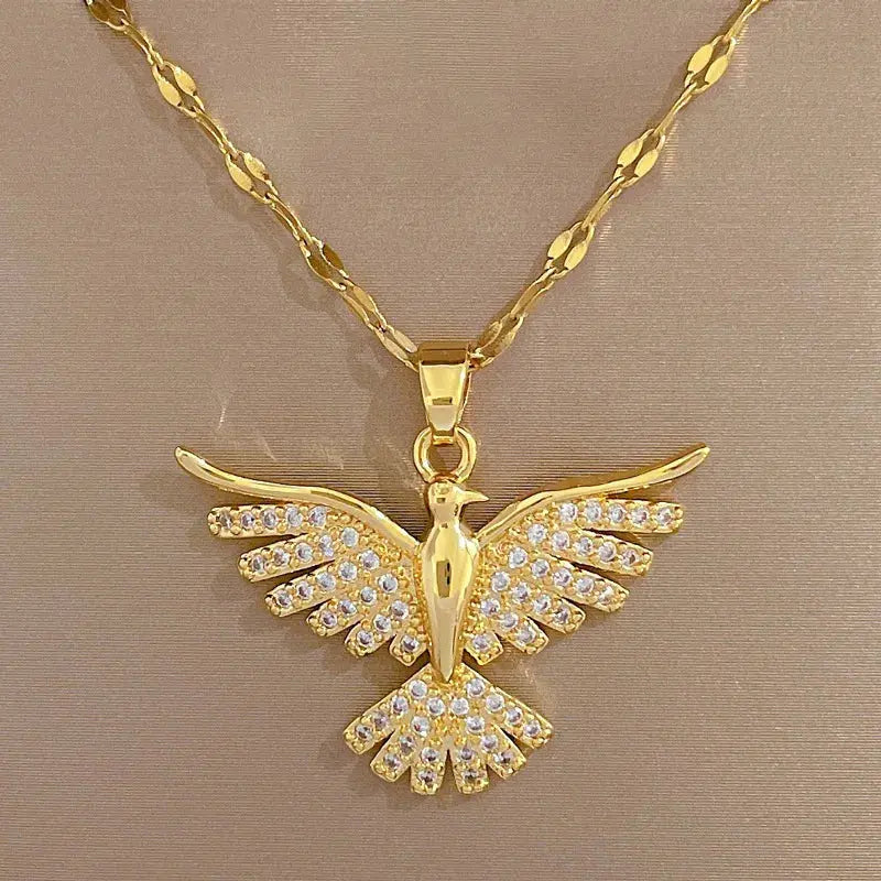 DIEYURO 316L Stainless Steel Phoenix Eagles Pendant Necklace For Women Alfa fammily store