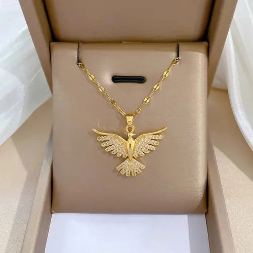 DIEYURO 316L Stainless Steel Phoenix Eagles Pendant Necklace For Women Alfa fammily store