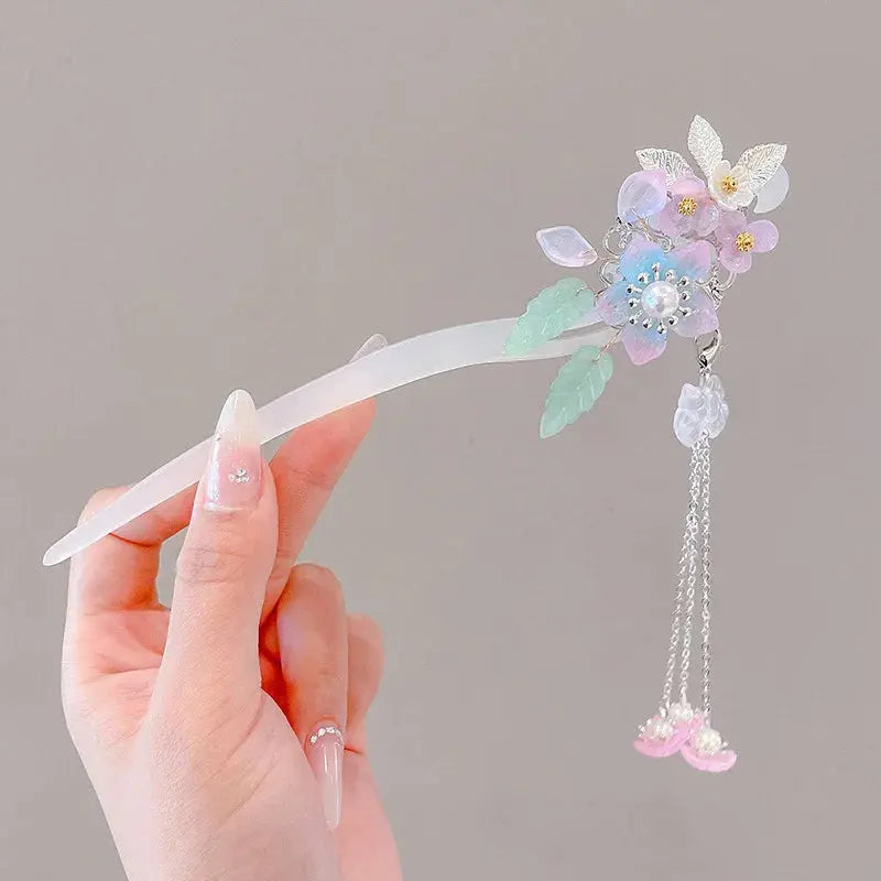 Elegant Chinese Style Hair Accessory Romantic Enameled Flower Tassel Alfa fammily store