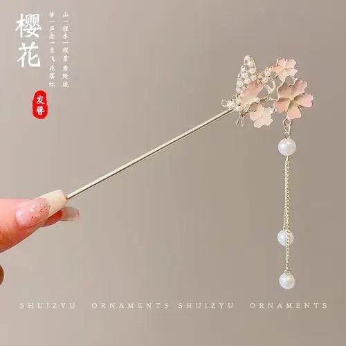 Elegant Chinese Style Hair Accessory Romantic Enameled Flower Tassel Alfa fammily store