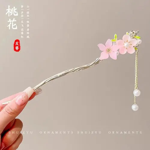 Elegant Chinese Style Hair Accessory Romantic Enameled Flower Tassel Alfa fammily store