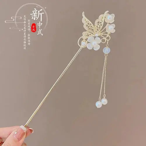 Elegant Chinese Style Hair Accessory Romantic Enameled Flower Tassel Alfa fammily store
