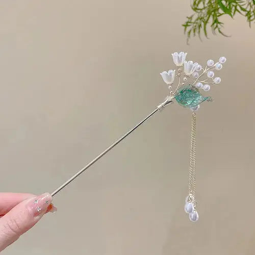 Elegant Chinese Style Hair Accessory Romantic Enameled Flower Tassel Alfa fammily store