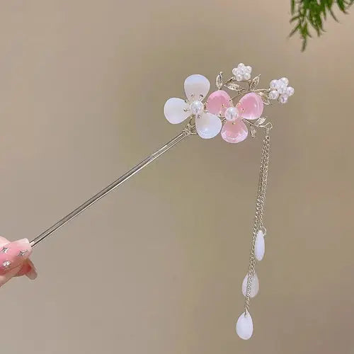 Elegant Chinese Style Hair Accessory Romantic Enameled Flower Tassel Alfa fammily store