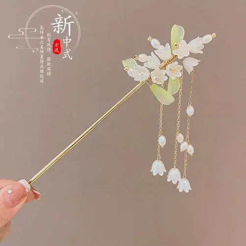 Elegant Chinese Style Hair Accessory Romantic Enameled Flower Tassel Alfa fammily store