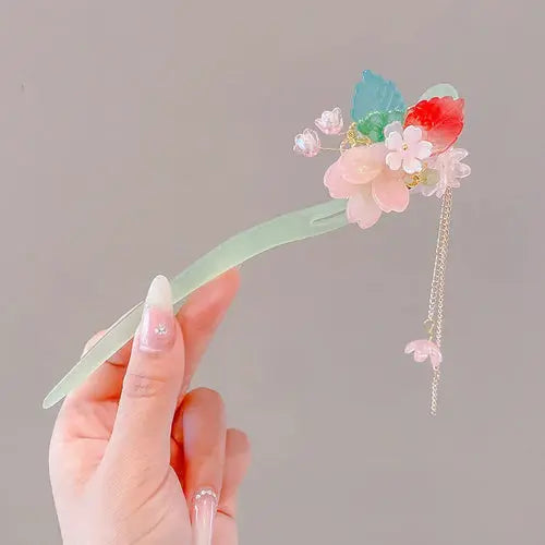 Elegant Chinese Style Hair Accessory Romantic Enameled Flower Tassel Alfa fammily store