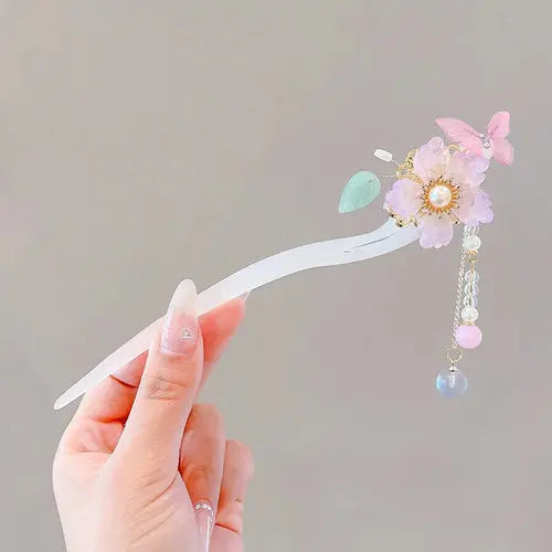 Elegant Chinese Style Hair Accessory Romantic Enameled Flower Tassel Alfa fammily store