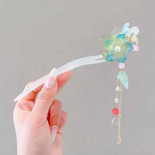 Elegant Chinese Style Hair Accessory Romantic Enameled Flower Tassel Alfa fammily store