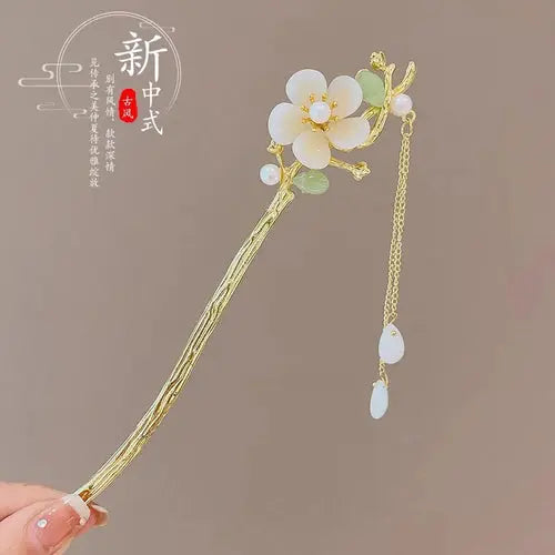 Elegant Chinese Style Hair Accessory Romantic Enameled Flower Tassel Alfa fammily store