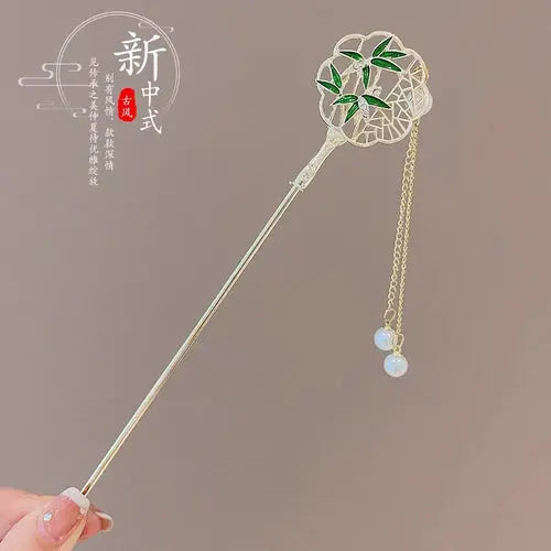Elegant Chinese Style Hair Accessory Romantic Enameled Flower Tassel Alfa fammily store