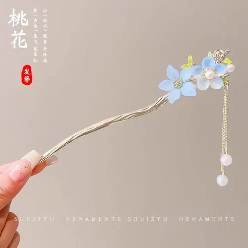Elegant Chinese Style Hair Accessory Romantic Enameled Flower Tassel Alfa fammily store