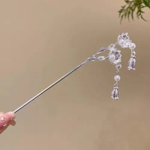 Elegant Chinese Style Hair Accessory Romantic Enameled Flower Tassel Alfa fammily store