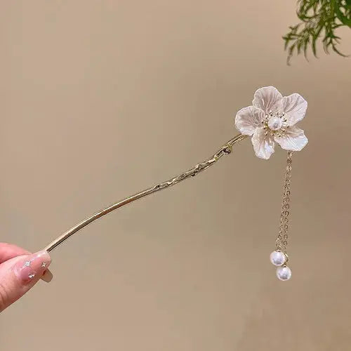 Elegant Chinese Style Hair Accessory Romantic Enameled Flower Tassel Alfa fammily store