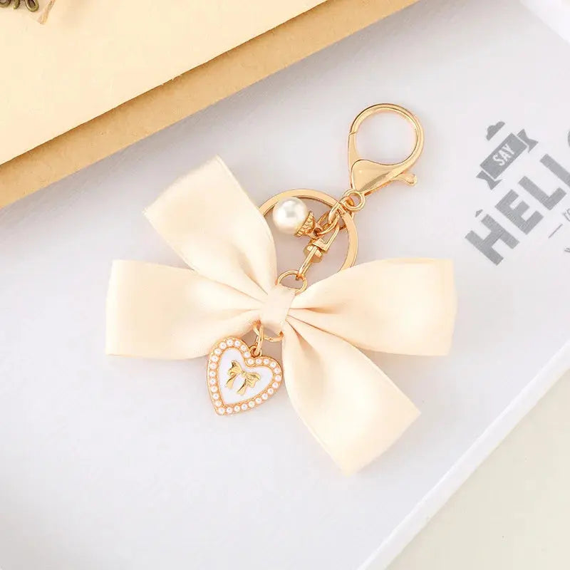 Fabric Ribbon Bow Love Heart Pendant Keychain Butterfly Knot Hanging Alfa fammily store