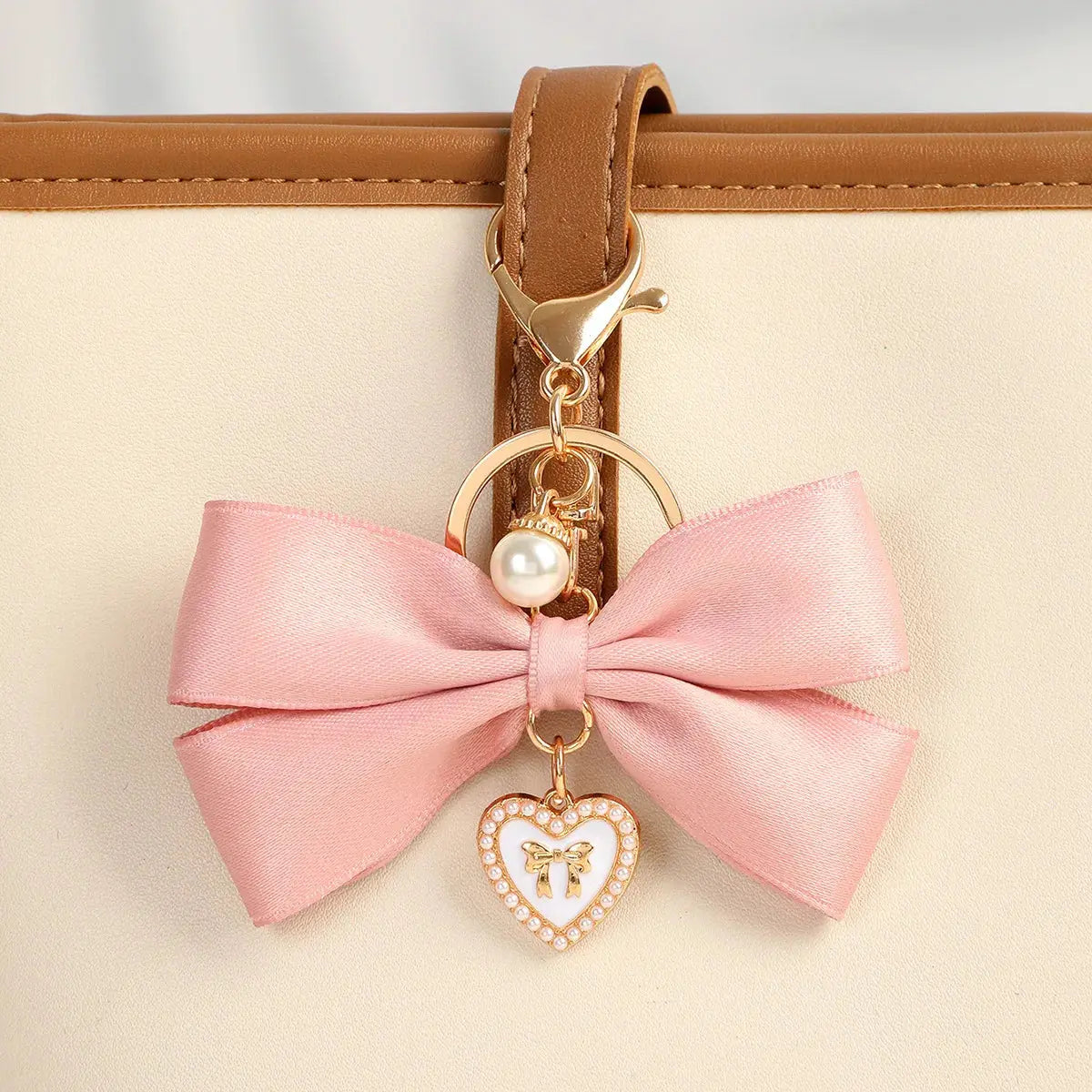 Fabric Ribbon Bow Love Heart Pendant Keychain Butterfly Knot Hanging Alfa fammily store