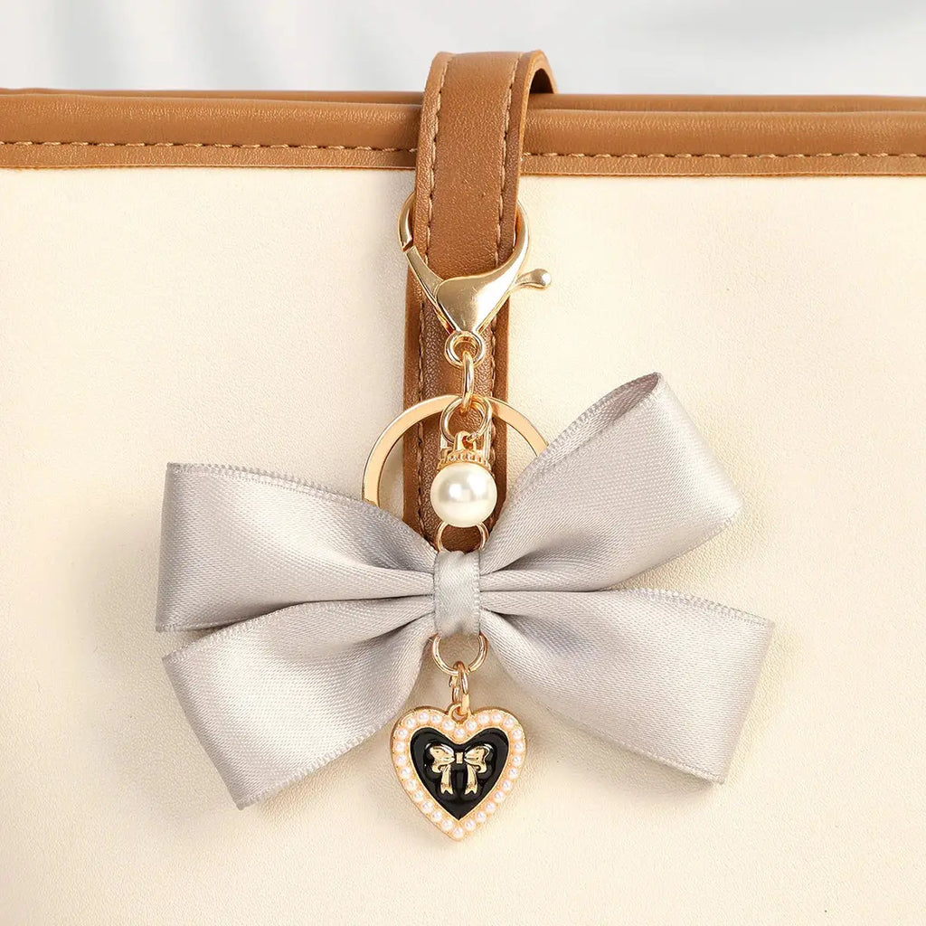 Fabric Ribbon Bow Love Heart Pendant Keychain Butterfly Knot Hanging Alfa fammily store