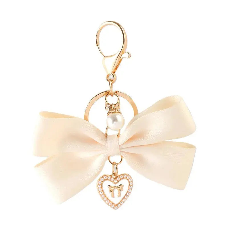 Fabric Ribbon Bow Love Heart Pendant Keychain Butterfly Knot Hanging Alfa fammily store