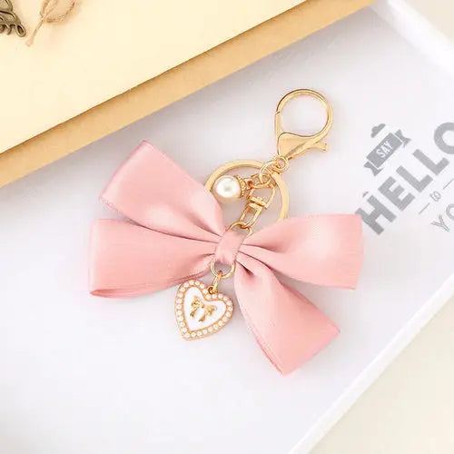 Fabric Ribbon Bow Love Heart Pendant Keychain Butterfly Knot Hanging Alfa fammily store