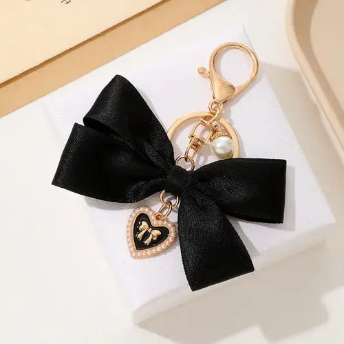 Fabric Ribbon Bow Love Heart Pendant Keychain Butterfly Knot Hanging Alfa fammily store