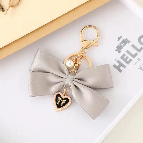 Fabric Ribbon Bow Love Heart Pendant Keychain Butterfly Knot Hanging Alfa fammily store