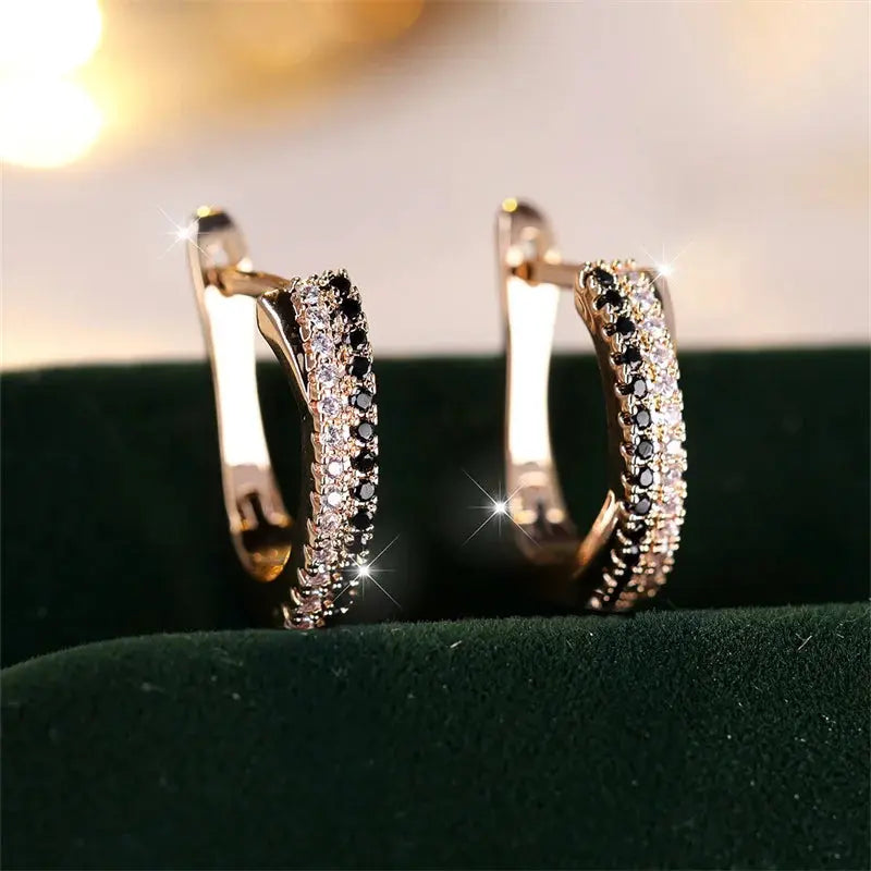 Hot Selling Trendy Crystal Earrings For Women Black And White Zircon Alfa fammily store