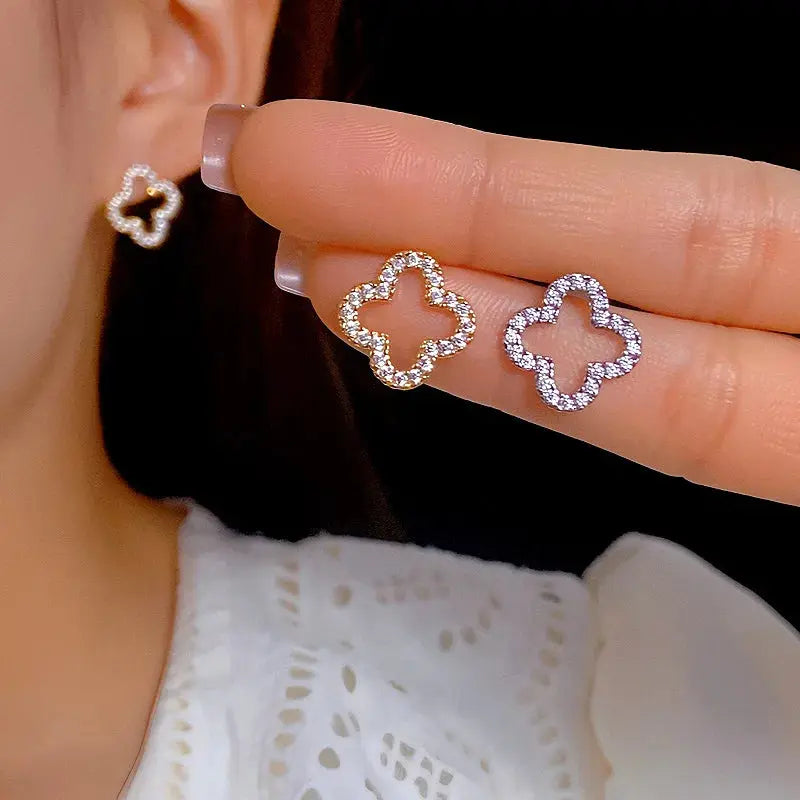 New Fashion Leaf Hollow Zircon Stud Earrings for Women Elegant Niche AliExpress