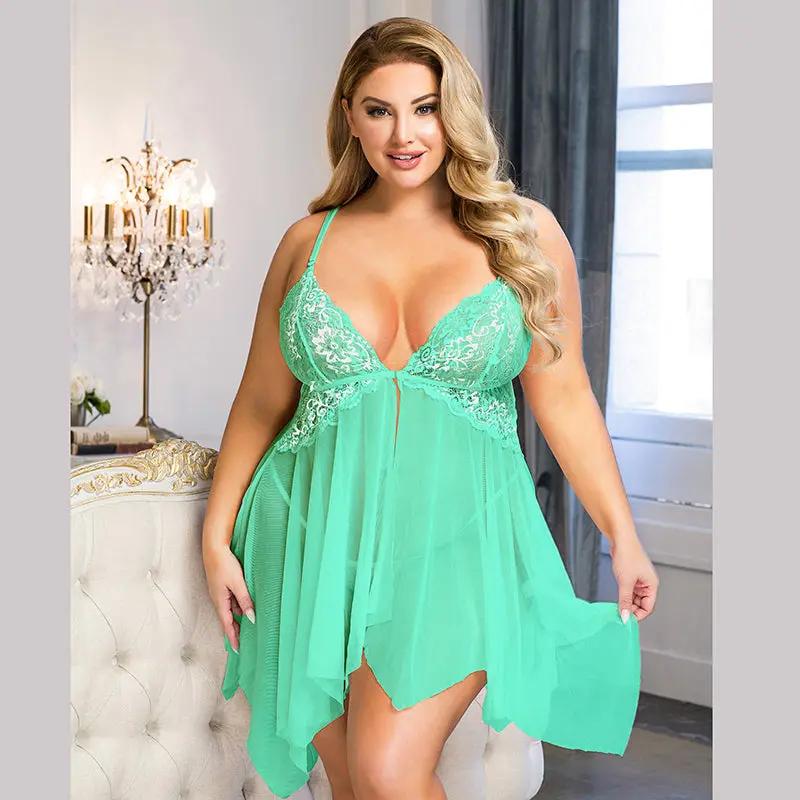 Ladies Sexy  Pea Mesh Babydoll with Flyaway Lace Cup Lovely Lies