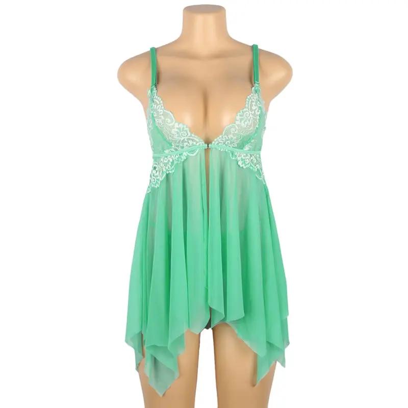 Ladies Sexy  Pea Mesh Babydoll with Flyaway Lace Cup Lovely Lies