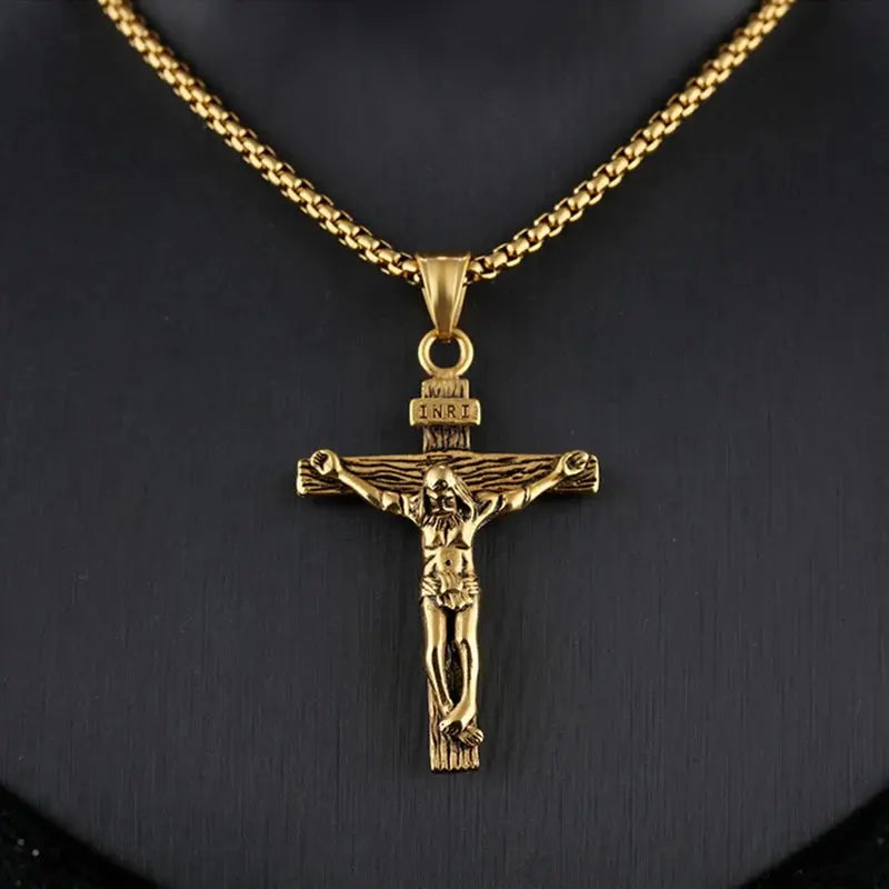 Religious Jesus Cross Stainless Steel Necklace For Men Fashion Gold Alfa fammily store