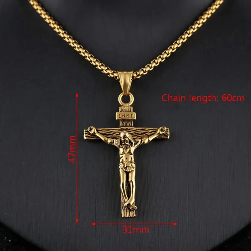Religious Jesus Cross Stainless Steel Necklace For Men Fashion Gold Alfa fammily store