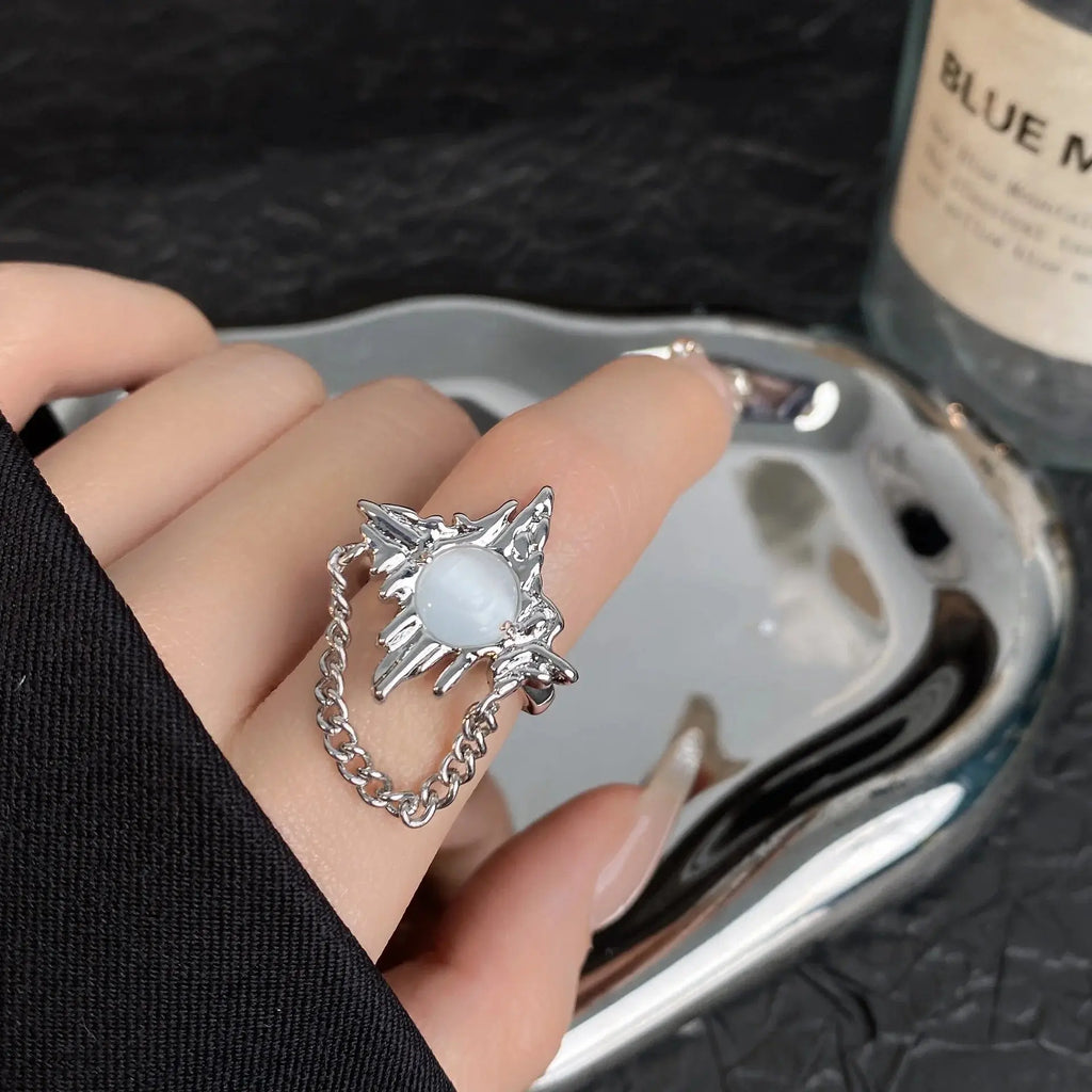 Vintage Irregular Pearl Open Ring for Women Men Punk Gothic Sliver Alfa fammily store