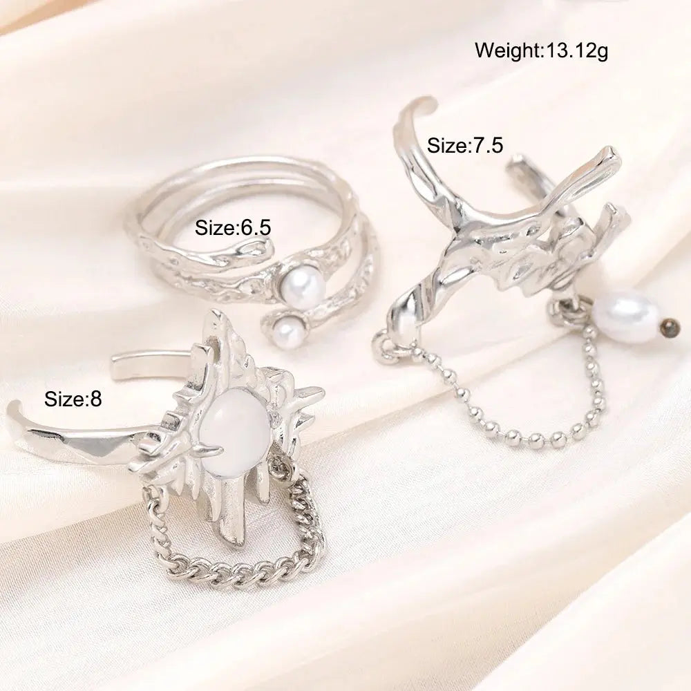 Vintage Irregular Pearl Open Ring for Women Men Punk Gothic Sliver Alfa fammily store