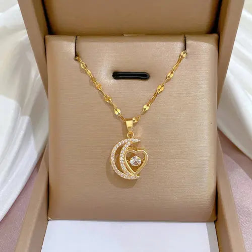 ZAKOL Classic Gold Color Stainless Steel Necklace For Women Shiny Alfa fammily store