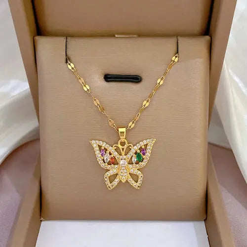 ZAKOL Classic Gold Color Stainless Steel Necklace For Women Shiny Alfa fammily store