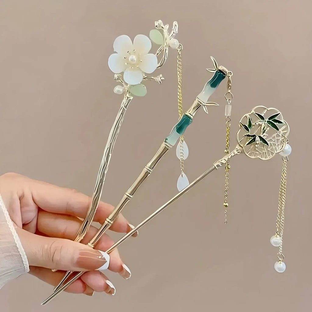 Elegant Chinese Style Hair Clip Tassel Hair Stick Traditional Floral Design Hairstyle Accessory Women Jewelry Hairpin Hairneedle Alfa fammily store