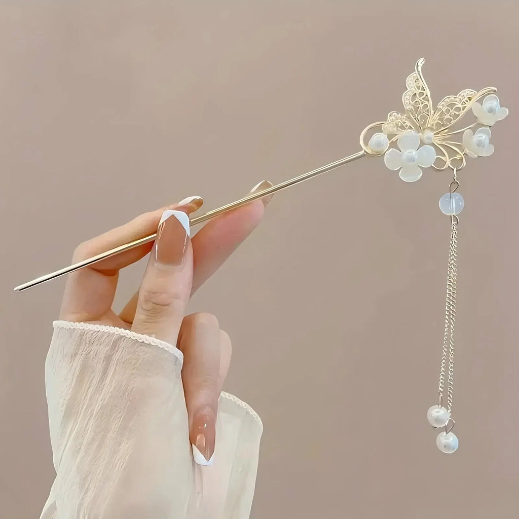 Elegant Chinese Style Hair Clip Tassel Hair Stick Traditional Floral Design Hairstyle Accessory Women Jewelry Hairpin Hairneedle Alfa fammily store