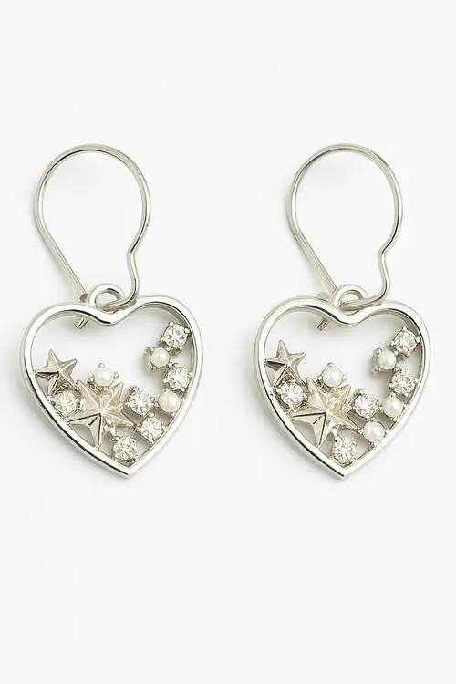 Handmade Heart Earrings with Stars and Pearls Alfafammily.com
