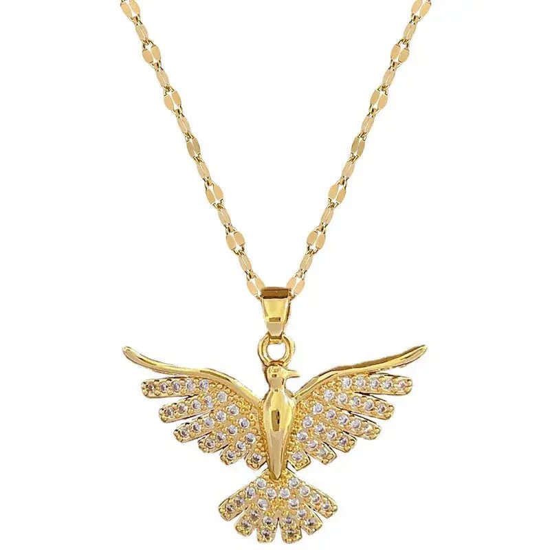 DIEYURO 316L Stainless Steel Phoenix Eagles Pendant Necklace For Women - Alfa fammily store