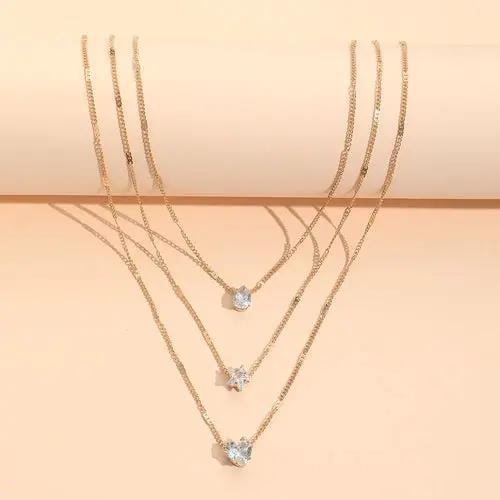 Zircon Necklace Multi-layer Five-pointed Star Love Water Drop Pendant Alfafammily.com