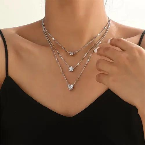 Zircon Necklace Multi-layer Five-pointed Star Love Water Drop Pendant Alfafammily.com